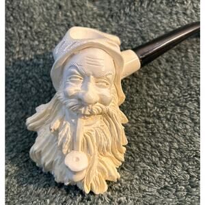 Unused Meerschaum Pipe Hand Carved Bearded Man Smoking Pipe